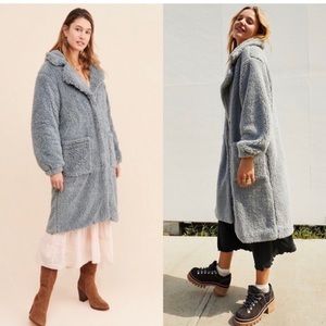 Free people dusty blue teddy coat NWT size large